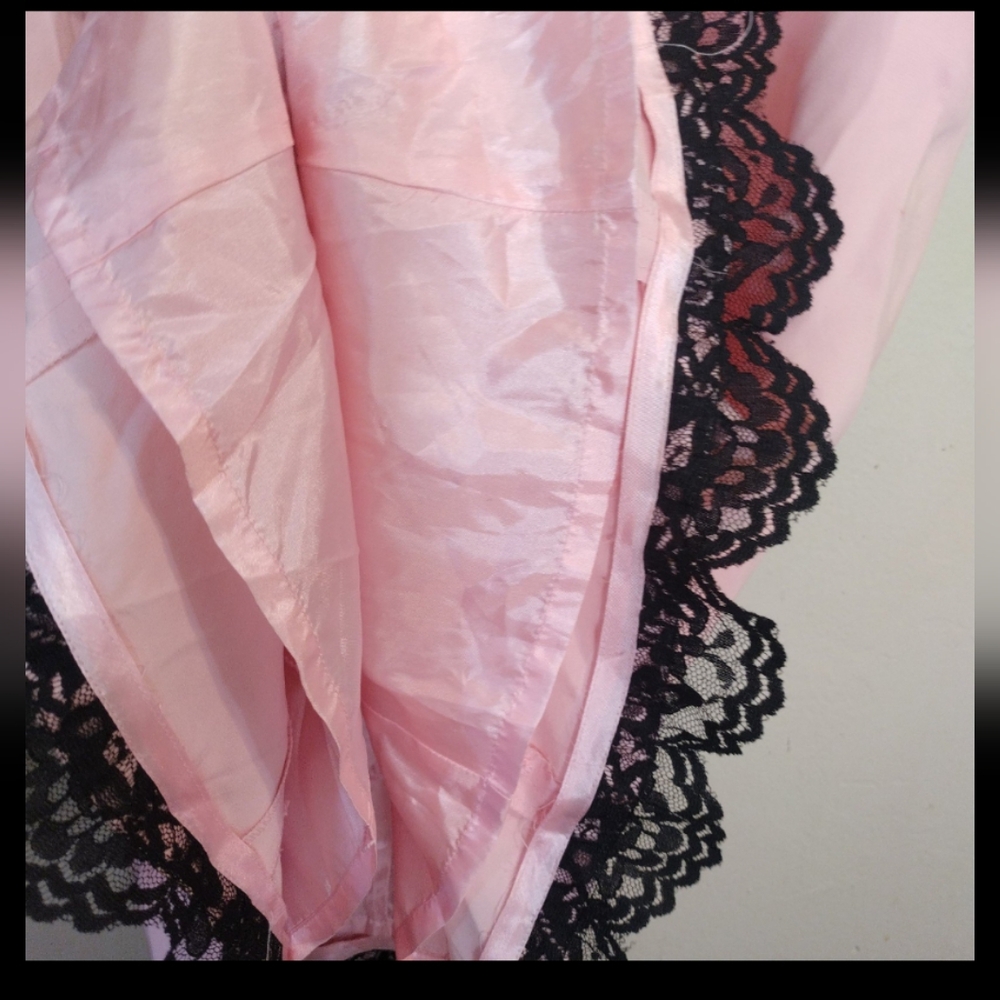 Vantage 90s Y2K Silk Lace Mesh Pink and Black Feminine Dress SZ 6 - Picture 8 of 10